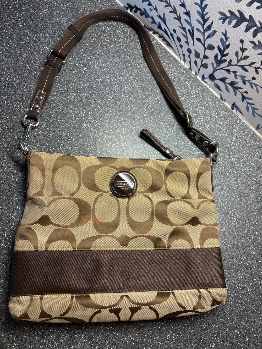 Coach Brown and Beige Signature Crossbody Wristlet